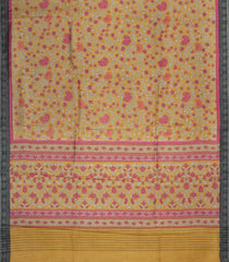 Beige Printed Silk Saree With Floral Motifs & Contrast Border-PS0791