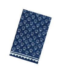 Indigo Printed Jaipur Cotton Saree With Floral Motifs-JC1619