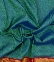Cyan Handloom Korvai Kanchipuram Silk Saree With Threadwork Motifs-KA16097