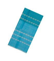 Cyan Handloom Soft Silk Saree With Diamond Stripes-SO4632