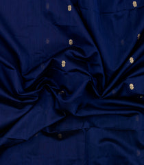 Dark Blue Handloom Maheswari Silk Cotton Saree With Floral Buttas & Zari Border-SC4846