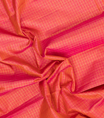 Peach Handloom Kanchipuram Silk Saree With Zari Checks-KA15921