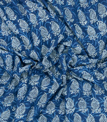 Indigo Printed Jaipur Cotton Saree With Printed Floral Motifs-JC1754