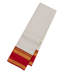 Off White Handloom Korvai Kanchipuram Silk Saree With Contrast Border-KA15205