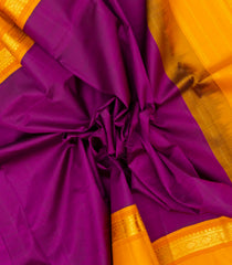 Purple Handloom Korvai Kanchipuram Silk Saree With Mustard Border-KA13078