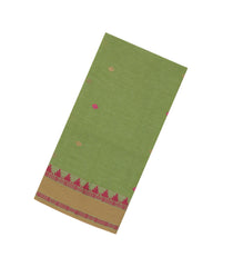 Light Green Handloom Bengal Cotton Saree With Stripes & Buttas-BG1709