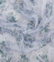 Off White Woven Blended Organza Saree With Printed Floral Motifs & Embroidered Selvage-EN1918