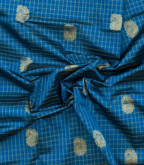 Blue Handloom Silk Cotton Saree With Checks & Buttas-SC4735