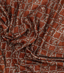 Rust Printed Chanderi Cotton Saree With Bird Motifs-CC1451