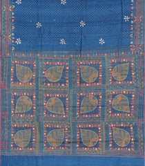 Indigo Handloom Pure Tussar Silk Saree With Embroidered Floral Motifs-TU3855