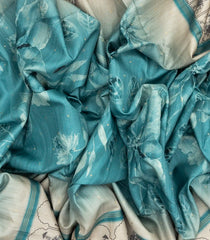 Turquoise Woven Art Tussar Silk Saree With Printed Floral Motifs-BL3885