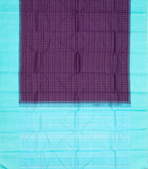 Dark Purple Handloom Korvai Kanchipuram Silk Saree With Checks & Contrast Border-KA13123
