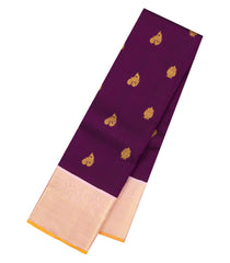 Dark Magenta Handloom Korvai Kanchipuram Silk Saree With Peacock Buttas-KA16682