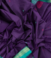 Dark Purple Woven Chettinad Cotton Saree With Buttas & Contrast Border-CN1806