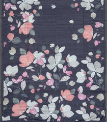 Dark Grey Printed Synthetic Tussar Silk Saree With Contrast Border-SY0133
