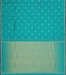 Cyan Handloom Kanchipuram Silk Saree With Checks & Buttas-KA15446