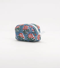 Light Blue Cotton Bagru Printed Coin Pouch With Zipper-ACS1063