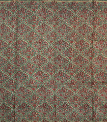 Mustard Printed Tussar Silk Saree With Floral Motifs In Border-TU3683