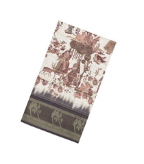 Cream Printed Synthetic Dupion Saree With Zari Stripes & Grey Border-SY0227