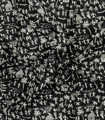 Black Printed Jaipur Cotton Saree With Tribal Motifs-JC1697