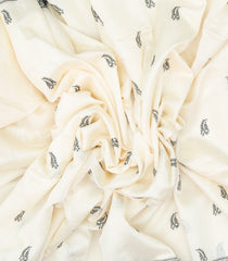 White Handloom Tussar Silk Saree With Printed Floral Motifs-TU2694