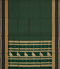 Bottle Green Handloom Silk Cotton Saree With Checks-SC4374