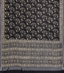 Black Printed Chanderi Cotton Saree With Bird Motifs & Sequin Work-CC1429