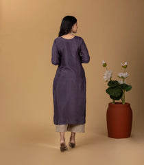 Midnight Plum Festive Embroidered Kurta-KR0859