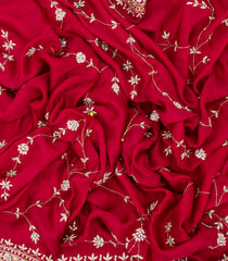 Red Woven Pure Crepe Silk Saree With Embroidered Floral Motifs-PS0585
