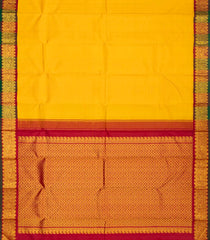 Mustard Handloom Kanchipuram Korvai Silk Saree With Contrast Border