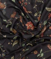 BLack Printed Tussar Silk Saree With Kalamkari Motifs-TU3600