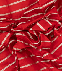 Red Handloom Chanderi Silk Cotton Saree With Zari Stripes-CC1326