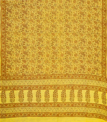 Mustard Handloom Chanderi Cotton Saree Printed With Floral Motifs