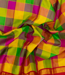 Multi Colour Handloom Korvai Kanchipuram Silk Saree With Checks-KA16433