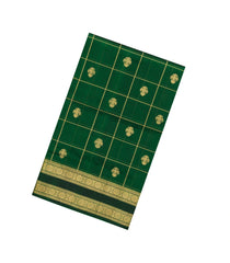 Green Handloom Kanchi Cotton Saree With Silk Border-KC1807