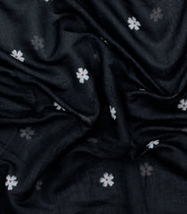 Black Printed Art Linen Saree Flower Motifs With Jhalar-BL6042