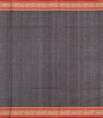 Black Handloom Village Cotton Saree With Checks & Buttas-VC1665