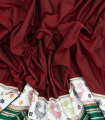 Maroon Woven Cotton Saree With Kasuti Hand Embroidered Border & Pallu-EN1766
