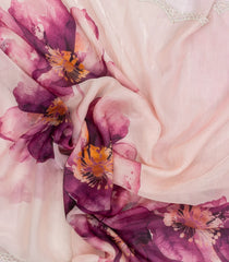 Baby Pink Woven Blended Chiffon Saree With Printed Floral Motifs & Embroidered Selvage-EN1917