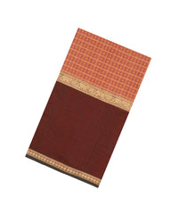 Peach Handloom Silk Cotton Saree With Checks-SC4279