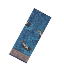 Indigo Printed Chanderi Cotton Saree With Zari Border-CC1678