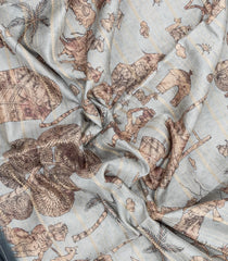 Off White Printed Synthetic Dupion Saree With Zari Stripes & Border-SY0232