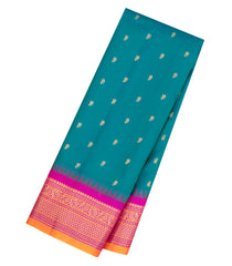 Cyan Handloom Gadwal Silk Saree With Buttas & Contrast Temple Border-GA0303