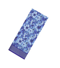 Blue Printed Synthetic Linen Saree With Floral Motifs-SY0213