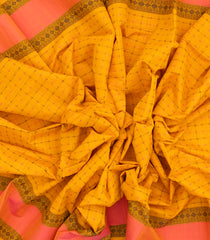 Yellow Handloom Kanchi Cotton Saree With Dotted Checks-KC1489