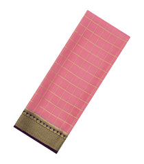 Peach Woven Mysore Silk Saree With Zari Checks & Contrast Border-MS3376