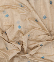 Taupe Woven Synthetic Dupion Saree With Blue Floral Buttas-BL5047