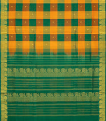 Mango Yellow & Green Handloom 9 Yards Silk Cotton Saree With Checks & Buttas-SC3779