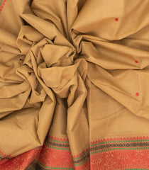 Beige Handloom Kanchi Cotton Saree With Floral Buttas-KC1550