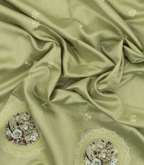 Cardamom Green Woven Art Tussar Saree With Printed & Embroidered Floral Motifs-BL4722